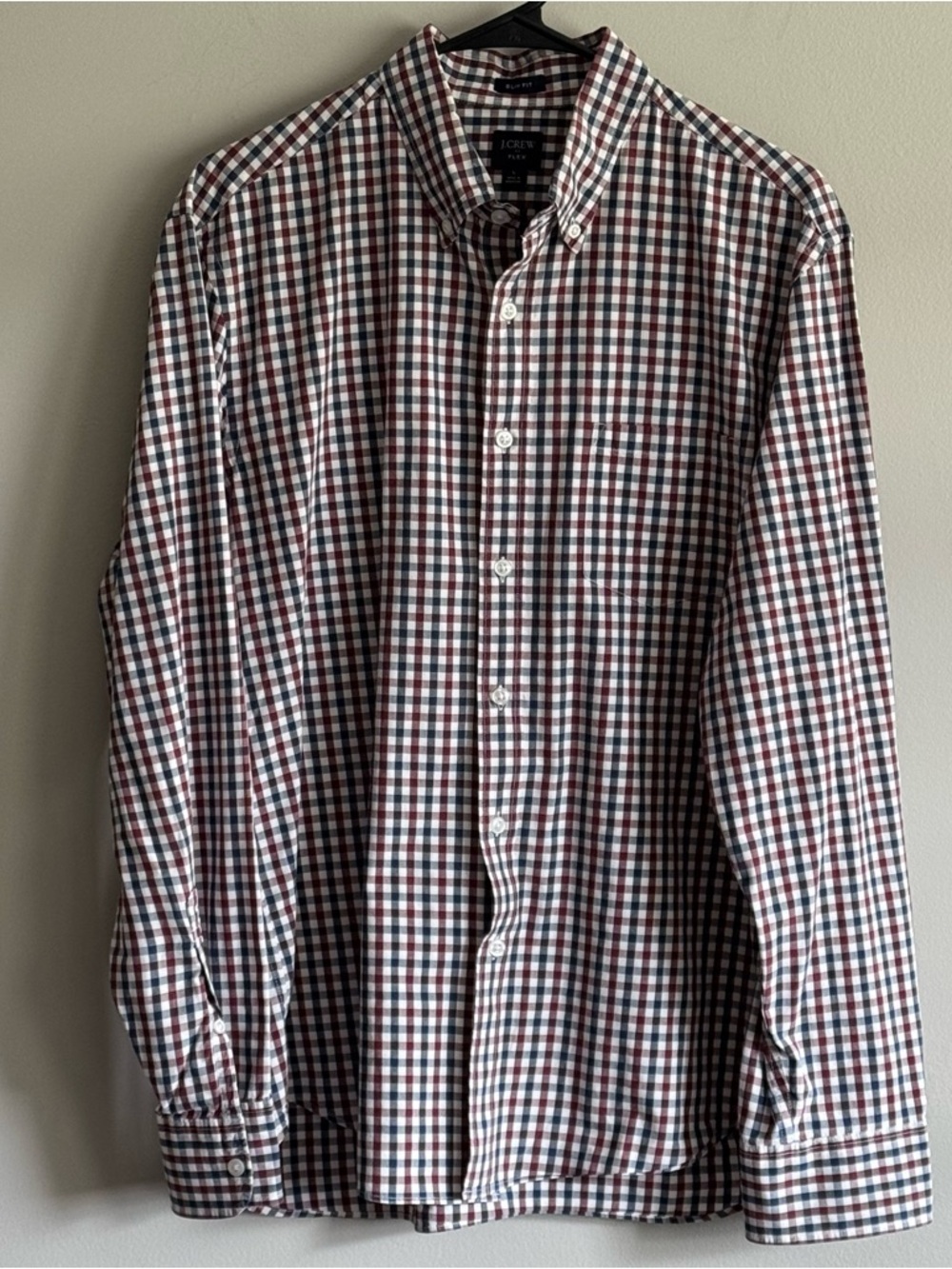 J. Crew Flex Men’s Button-Down Shirt in Red, Navy & White Size Large